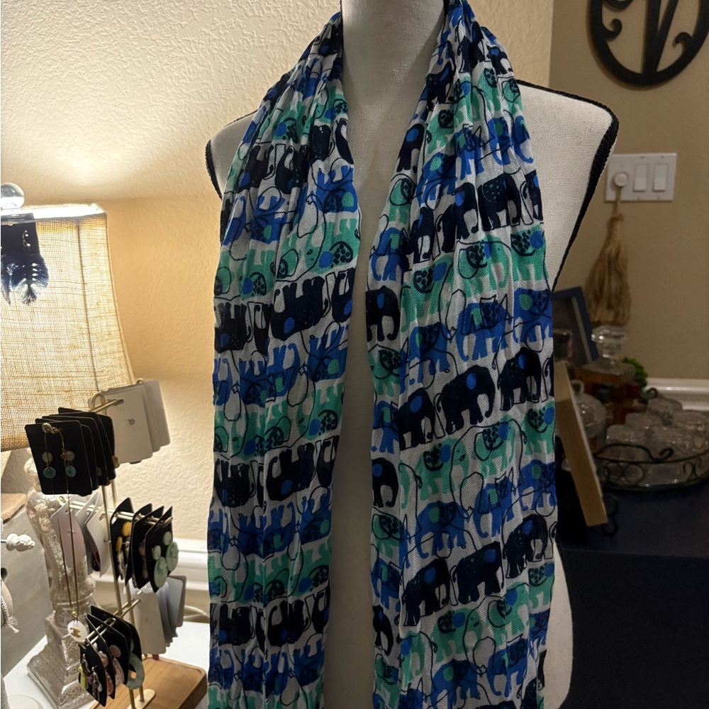 Crown & Ivy Elephant Print Scarf - Blue and Green